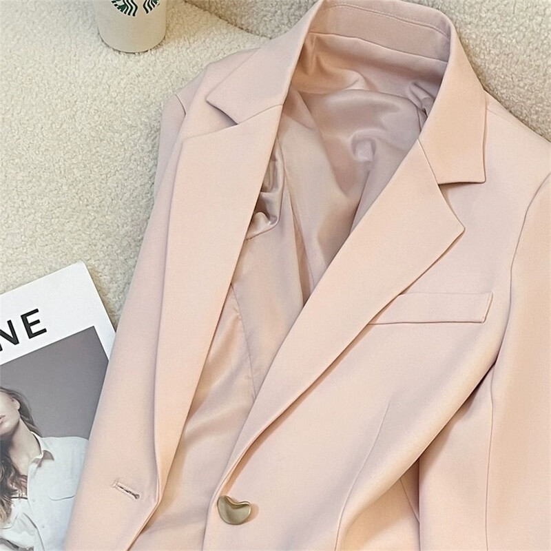 Baltas rožinis moteriškas švarkas, 2024 m. pavasario ruduo, naujas korėjietiško stiliaus laisvalaikio elegantiškas mažas kostiumas Aukštos kokybės madingas, mielas mergaičių švarkas