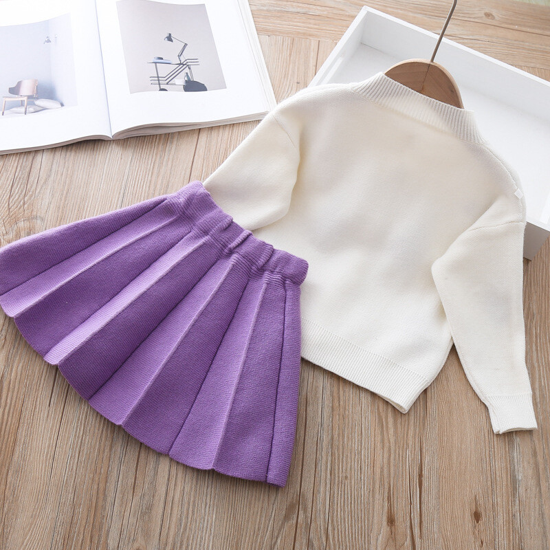 Djevojačko odijelo za pletenje dugih rukava 2024 Božić jesen zima novi džemper za djevojčice pleteni kardigan Top + suknja dvodijelni set