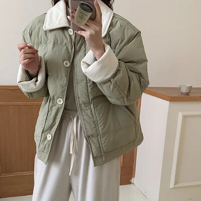 Elegantná patchworková orezaná bunda, jeseň/zima, dámska bavlnená bunda s ľahkým kabátom, vreckový dlhý rukáv, teplý dizajnový kabát