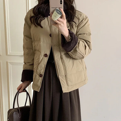 Elegantná patchworková orezaná bunda, jeseň/zima, dámska bavlnená bunda s ľahkým kabátom, vreckový dlhý rukáv, teplý dizajnový kabát