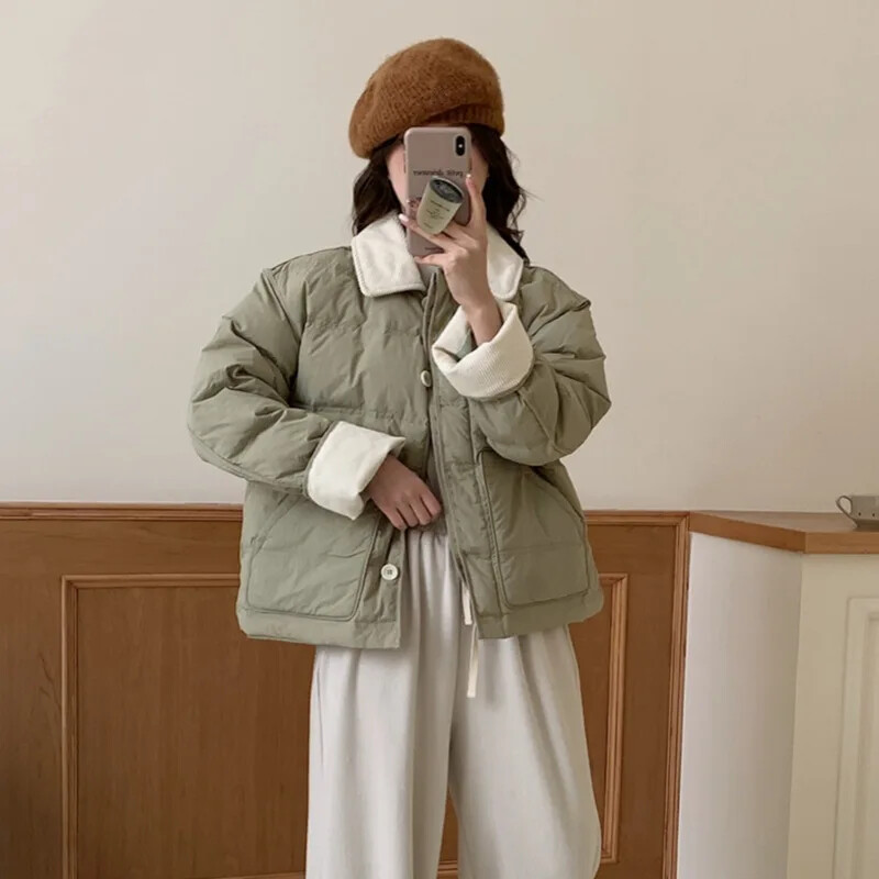 Elegantná patchworková orezaná bunda, jeseň/zima, dámska bavlnená bunda s ľahkým kabátom, vreckový dlhý rukáv, teplý dizajnový kabát