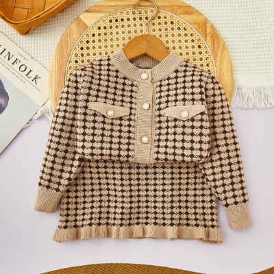 Jesenski komplet džempera od pletiva za djevojčice 2024. Zimski dječji kaput Top Princess suknja Dvodijelni kompleti Ležerna kućna odjeća za djevojčice