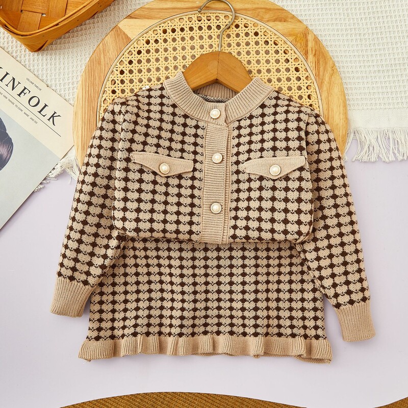 Jesenski komplet džempera od pletiva za djevojčice 2024. Zimski dječji kaput Top Princess suknja Dvodijelni kompleti Ležerna kućna odjeća za djevojčice