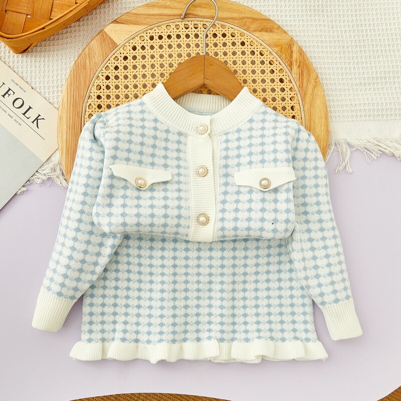 Jesenski komplet džempera od pletiva za djevojčice 2024. Zimski dječji kaput Top Princess suknja Dvodijelni kompleti Ležerna kućna odjeća za djevojčice