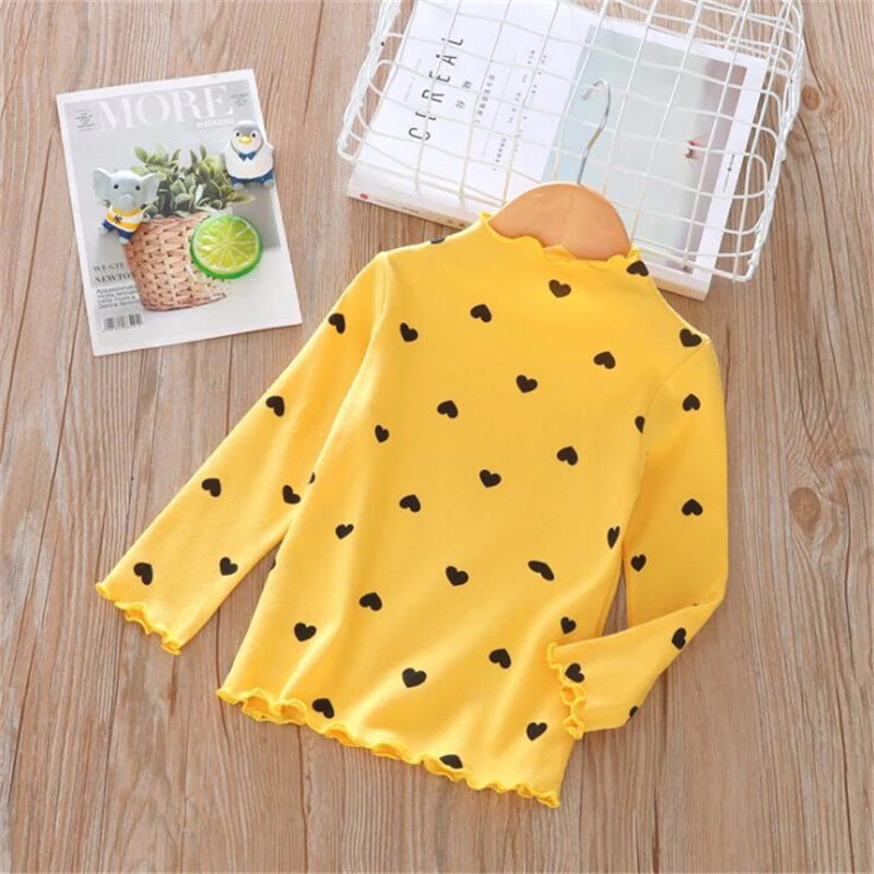 2-6 metų medvilniniai mergaičių marškinėliai ilgomis rankovėmis kūdikių vaikiški apatiniai marškinėliai su apatiniu kaklu, drabužiai Nauji pavasariniai mergaičių marškinėliai KF060