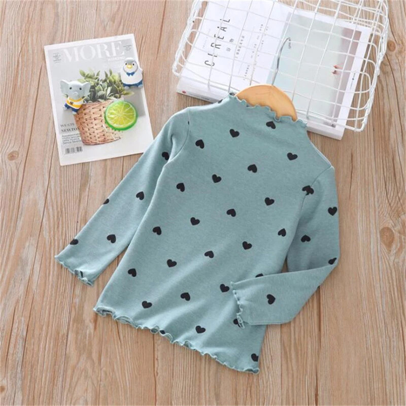 2-6 metų medvilniniai mergaičių marškinėliai ilgomis rankovėmis kūdikių vaikiški apatiniai marškinėliai su apatiniu kaklu, drabužiai Nauji pavasariniai mergaičių marškinėliai KF060