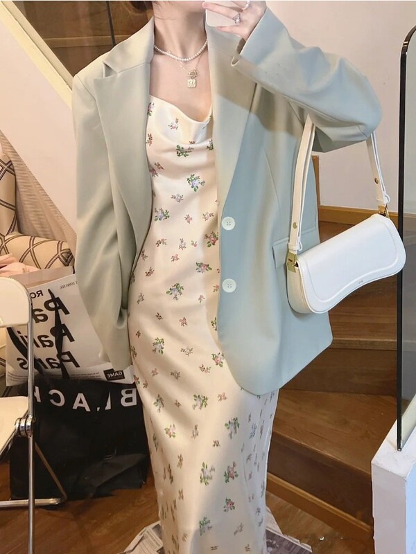 Insozkdg Costum coreean Top primăvară toamnă high-end stradă largi ocazional jachetă versatilă femei de lungime mijlocie care slăbește oferte fierbinte pentru femei