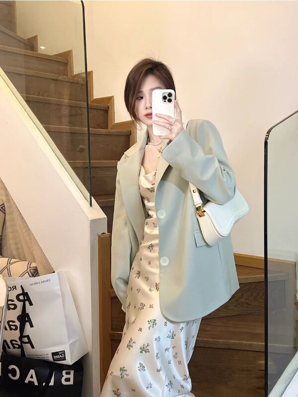 Insozkdg Costum coreean Top primăvară toamnă high-end stradă largi ocazional jachetă versatilă femei de lungime mijlocie care slăbește oferte fierbinte pentru femei