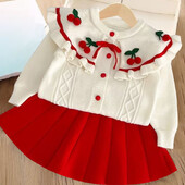 Djevojački pleteni džemper s letećim rukavima i dugim rukavima, jesen i zima, nova dvodijelna haljina za djevojčice, dječje rođendansko odijelo