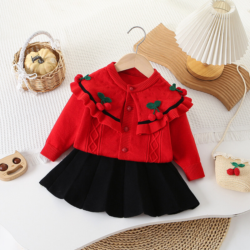 Djevojački pleteni džemper s letećim rukavima i dugim rukavima, jesen i zima, nova dvodijelna haljina za djevojčice, dječje rođendansko odijelo