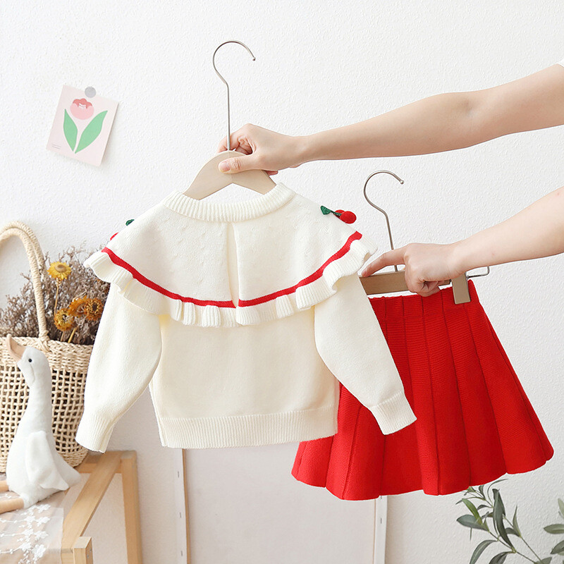 Djevojački pleteni džemper s letećim rukavima i dugim rukavima, jesen i zima, nova dvodijelna haljina za djevojčice, dječje rođendansko odijelo