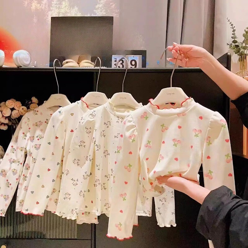 Vaikiški mergaičių marškinėliai su apatiniu raštu pavasario rudens rūbai kūdikiams 1–10 metų Nauja madinga Laisvalaikio ilgomis rankovėmis šilti viršutiniai marškinėliai žiemai
