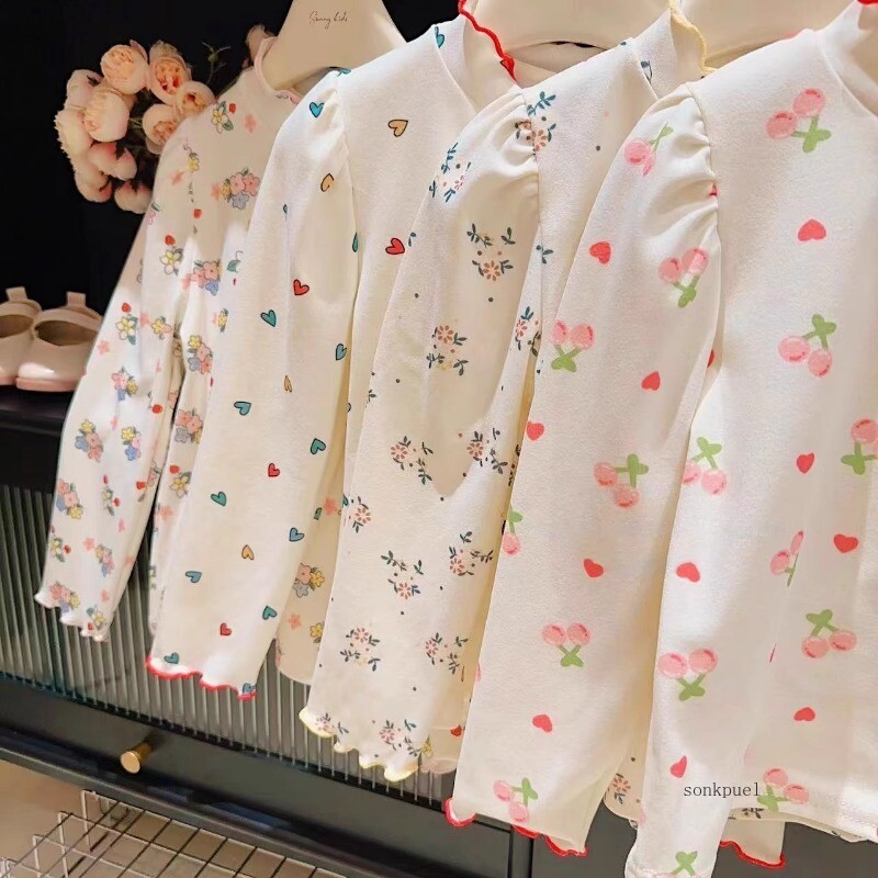 Vaikiški mergaičių marškinėliai su apatiniu raštu pavasario rudens rūbai kūdikiams 1–10 metų Nauja madinga Laisvalaikio ilgomis rankovėmis šilti viršutiniai marškinėliai žiemai