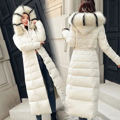 Žieminiai drabužiai Moteriški kailiniai dygsniuoti švarkai 2024 m. madingi stori šilti ilga paltai Parka pūkiniai gobtuvai sniego viršutiniai drabužiai N41