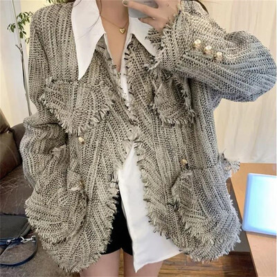 Μπλούζες OL με σχέδιο ρούχων Casual Κομψά παλτό Γυναικεία μακρυμάνικα slim φούντες σακάκι κορεατικού στιλ Φθινοπωρινά παλτό 2024