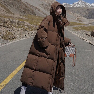 Vastag női téli hosszú, térdig érő kabát Női bő kapucnis téli dzseki Női ruházat Női kabát Új felsőruházat