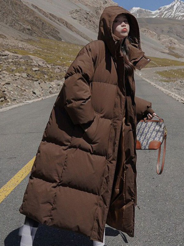 Vastag női téli hosszú, térdig érő kabát Női bő kapucnis téli dzseki Női ruházat Női kabát Új felsőruházat