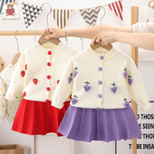 Dječja odjeća za djevojčice Kompleti džempera od 2 komada Jednobojni slatki modni jednoredni pleteni plisirani cvjetni print