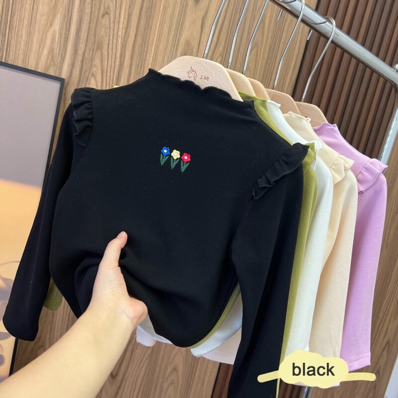 1-7Y žiemos vaikiškų mergaičių mieli marškinėliai rudeniniai siuvinėti marškinėliai mergaitei ilgomis rankovėmis apatiniai marškinėliai medvilniniai ilgomis rankovėmis