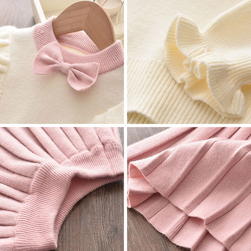 Alkalmi lányok ruha Kötés gyerek öltöny téli hosszú ujjú hercegnő felső és szoknya 2db ruhák pulóverek gyerekruhák