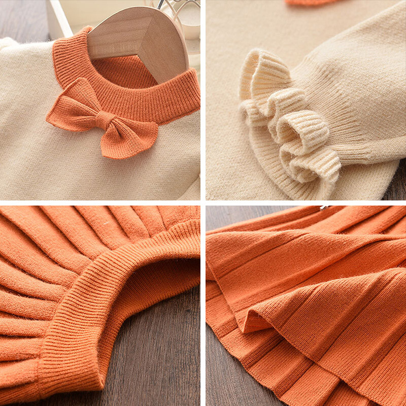 Alkalmi lányok ruha Kötés gyerek öltöny téli hosszú ujjú hercegnő felső és szoknya 2db ruhák pulóverek gyerekruhák