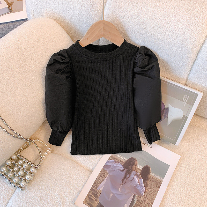 Mergaičių balti marškinėliai ilgomis rankovėmis marškinėliai Princesės marškinėliai mažyliui Mergaičių saldūs megztiniai Laisvalaikio marškinėliai vaikiški megztiniai