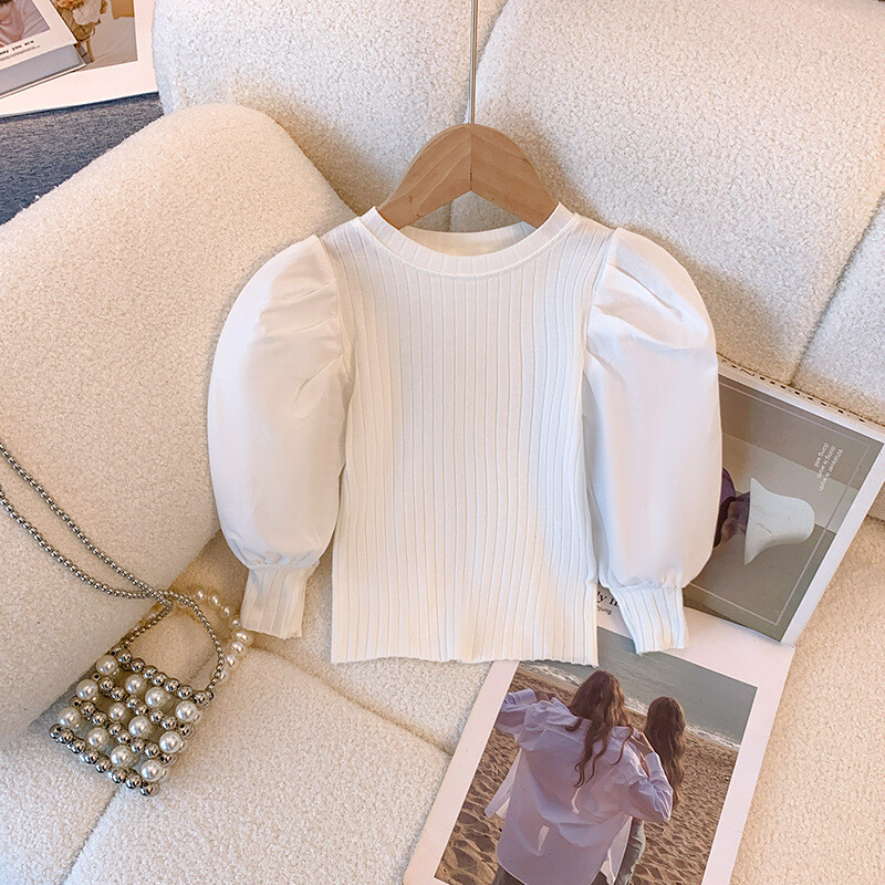 Mergaičių balti marškinėliai ilgomis rankovėmis marškinėliai Princesės marškinėliai mažyliui Mergaičių saldūs megztiniai Laisvalaikio marškinėliai vaikiški megztiniai