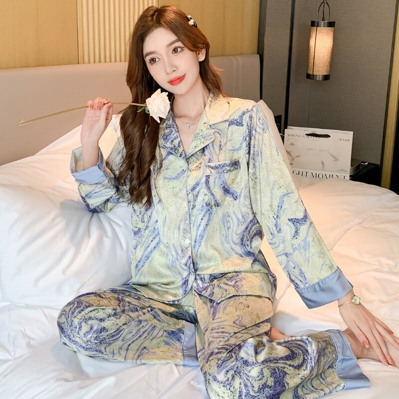 Seturi de pijamale Cardigan de damă Star River Pantaloni lungi cu mânecă lungă Îmbrăcăminte pentru studenți dulci Două seturi Pijamale mari drăguțe toamnă iarnă