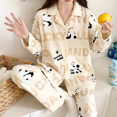 Női hálós piros szél pamut hosszú ujjú pizsama otthoni viselet új női alkalmi, kényelmes, bő, öltönyön kívül is viselhető Ms.