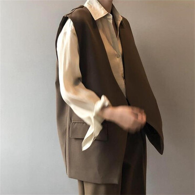 Ανοιξιάτικα μπλουζάκια 2024 Νέα κορεατική έκδοση Χαλαρό λεπτό, καθημερινό ταμπεραμέντο Εξωτερικό γιλέκο Gilet αμάνικα γιλέκα Παλτό Γυναικεία