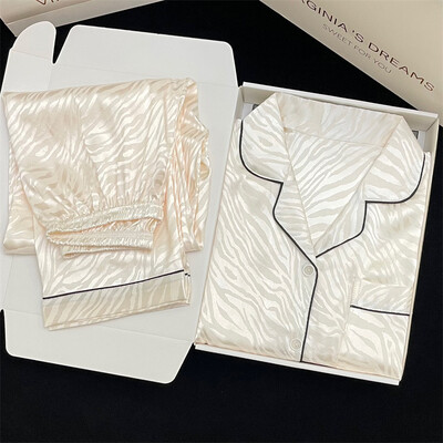 Dulce New Tiger Print Pijamale Toamnă Subțire Cu mâneci lungi Costum de acasă de înaltă calitate pentru femei Set de pijama de lux din mătase din satin Îmbrăcăminte pentru acasă de primăvară