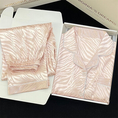 Dulce New Tiger Print Pijamale Toamnă Subțire Cu mâneci lungi Costum de acasă de înaltă calitate pentru femei Set de pijama de lux din mătase din satin Îmbrăcăminte pentru acasă de primăvară