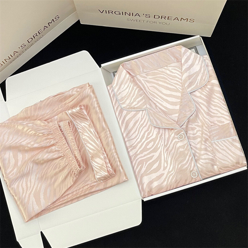 Dulce New Tiger Print Pijamale Toamnă Subțire Cu mâneci lungi Costum de acasă de înaltă calitate pentru femei Set de pijama de lux din mătase din satin Îmbrăcăminte pentru acasă de primăvară