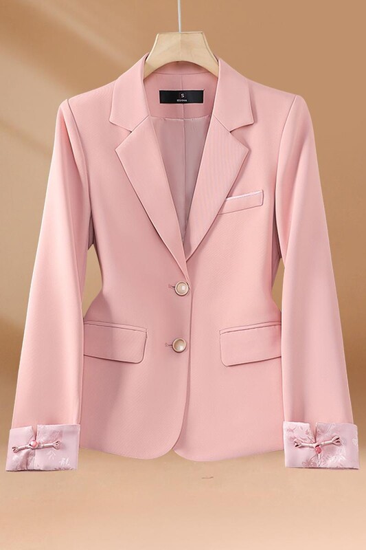 Női tavaszi és nyári új kínai stílusú rövid csatos kontraszt öltöny kabát Retro alkalmi laza egysoros blézerkabát