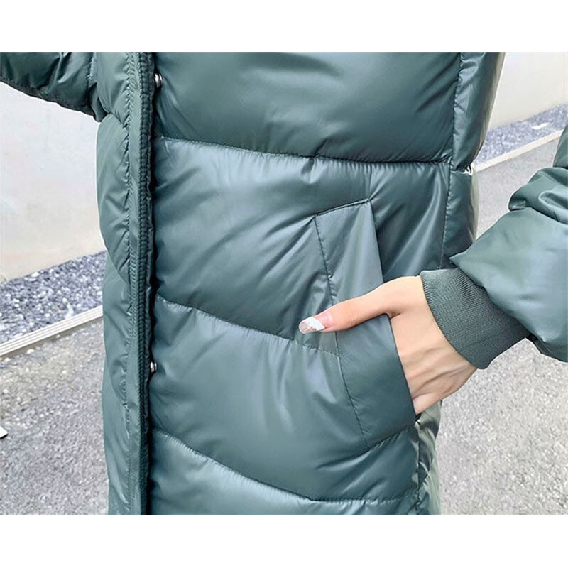 2022 Nová zimná dámska bunda, teplá parka, dámsky zahusťovací kabát, bavlnená prešívaná parka s dlhou kapucňou, voľná dámska snehová bunda 4XL
