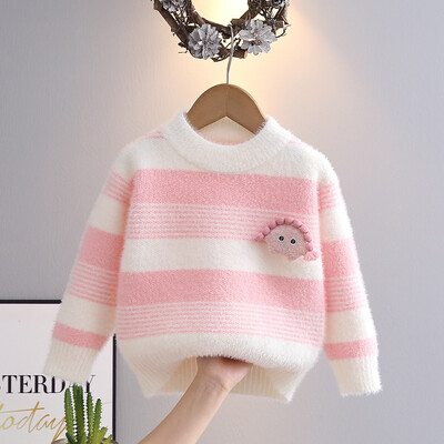 2024 téli gyerek lány pulóverek pamut csíkos jacquard toldott hosszú ujjú kötött meleg pulóverek gyerek lány kötöttáru HY09062