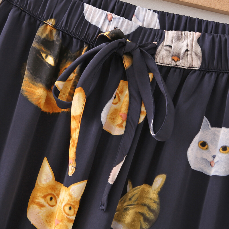 Női házi ruha 2023 tavaszi és nyári legújabb kardigán kétrészes szett, aranyos macskamintás, légáteresztő pizsama nőknek