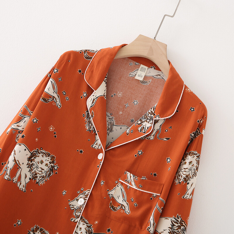 Moteriški rudens drabužiai trumpomis rankovėmis kelnių rinkinys Patogūs namų drabužiai Gyvūnai marginti laisvi miegui Pižamos kostiumas