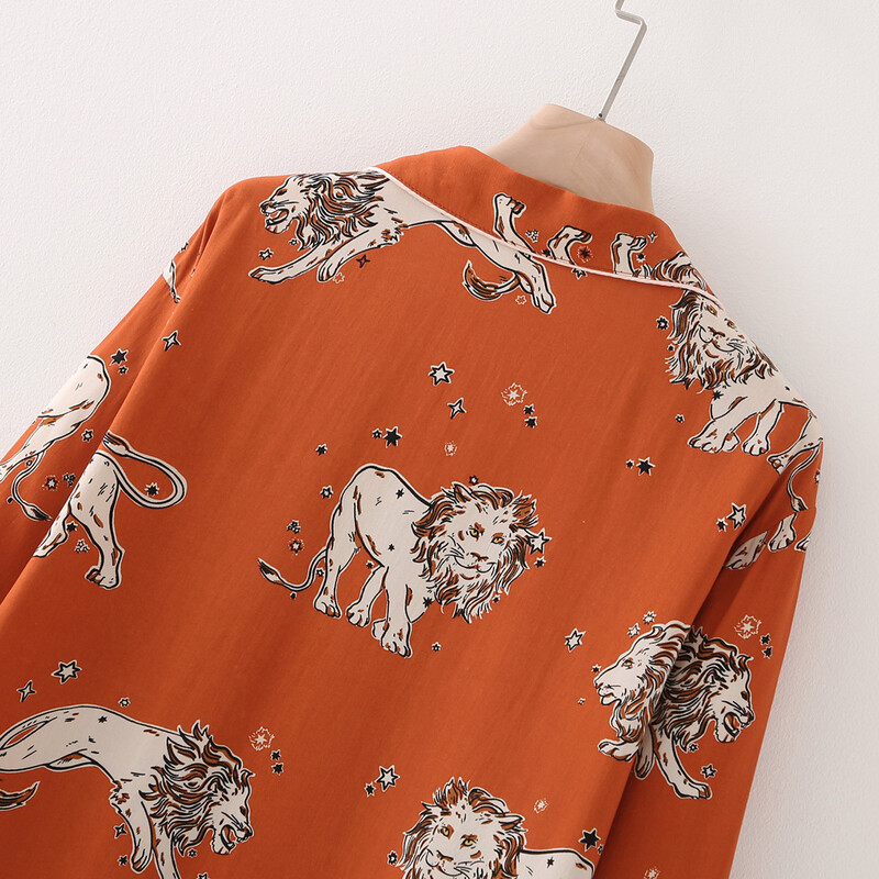 Moteriški rudens drabužiai trumpomis rankovėmis kelnių rinkinys Patogūs namų drabužiai Gyvūnai marginti laisvi miegui Pižamos kostiumas