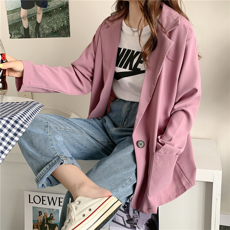 S-5XL Nový prírastok, ležérne saká pre ženy, voľné vrecká, kórejský preppy štýl, jednoduché, univerzálne, vrchné oblečenie pre mladých, móda pre BF