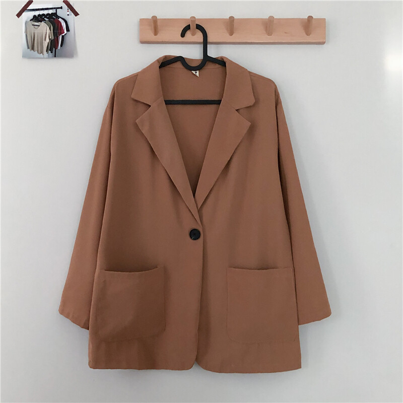 S-5XL Nový prírastok, ležérne saká pre ženy, voľné vrecká, kórejský preppy štýl, jednoduché, univerzálne, vrchné oblečenie pre mladých, móda pre BF