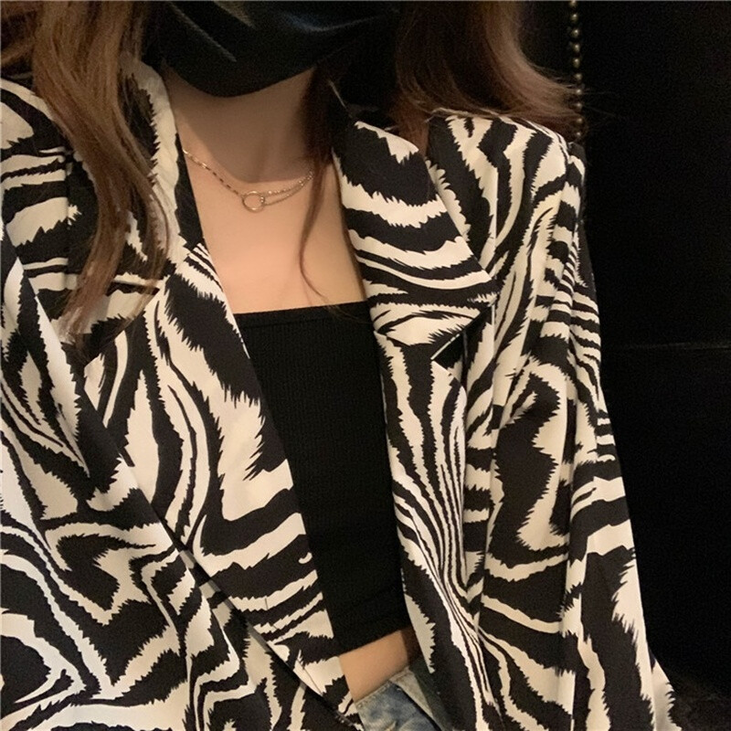 Dámske saká so zebrovým pruhom, veľkosť S-5XL, temperamentné, s dlhým rukávom, voľné, kórejské, elegantné, streetwear, estetické