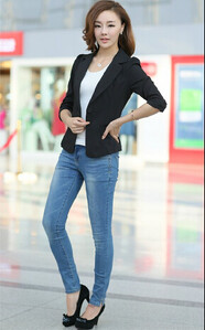 naujas Korėjos moterų trijų ketvirčių rankovių profesionalus temperamentas Ploni saldainių spalvos nėriniai plius dydžio oficialus kostiumas festivalio švarkas