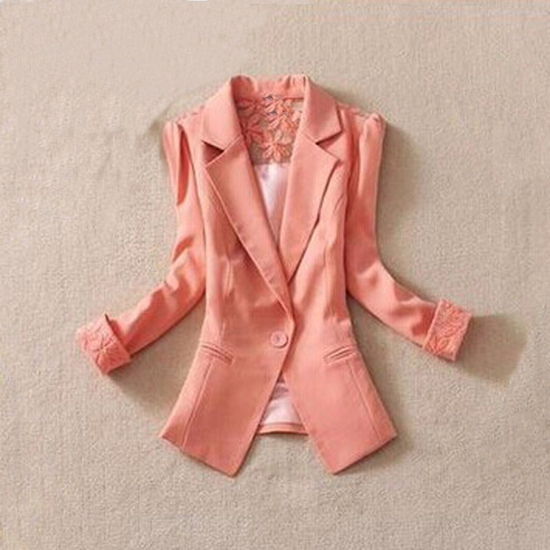 naujas Korėjos moterų trijų ketvirčių rankovių profesionalus temperamentas Ploni saldainių spalvos nėriniai plius dydžio oficialus kostiumas festivalio švarkas