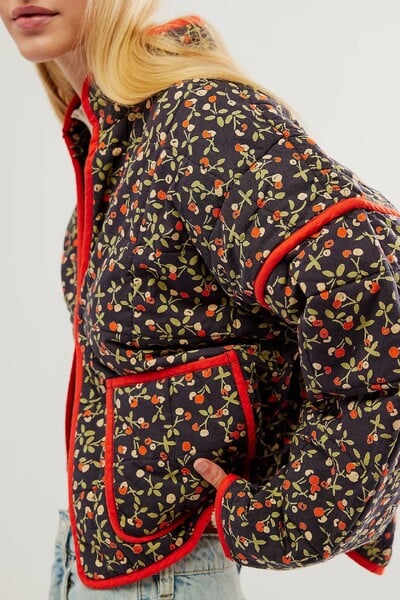 Nový elegantný vintage kvetinový bavlnený kabát, jesenná zimná dámska bunda s dlhým rukávom, kardigan s vreckom, streetwear krátka prešívaná bunda