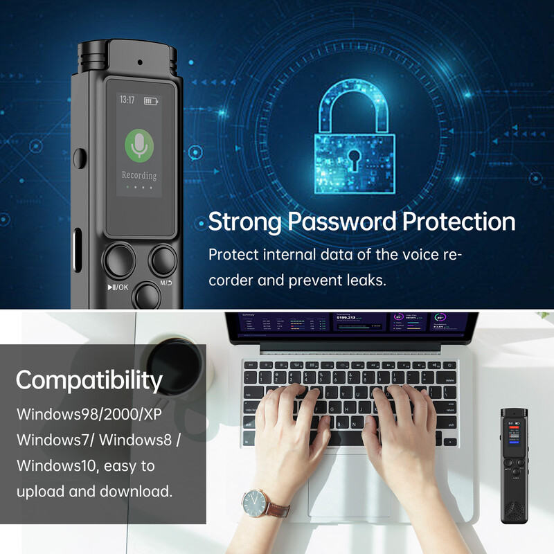 K96 64GB skaitmeninis diktofonas Balsu suaktyvintas garso įrašymo triukšmo mažinimas su atkūrimu MP3 muzikos grotuvu 280 val. įrašymas