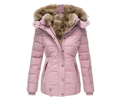 Зимно дамско топло палто с вълнена яка, яке с дълъг ръкав и цип, яке с качулка Модно ежедневно едноцветно палто с парка