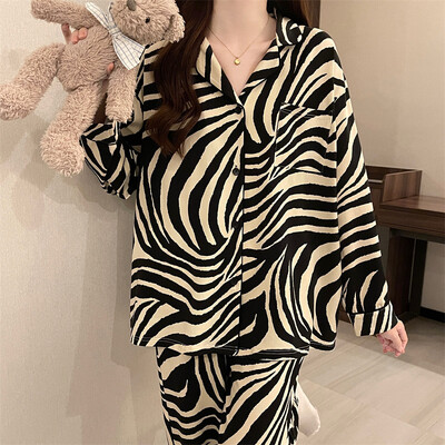 Pavasario ir rudens naujos moteriškos pižamos namų aprangos kostiumas mergaitėms ilgomis rankovėmis Pavasario ir rudens tinklelis, raudonas animacinių filmų languotas namų drabužių rinkinys