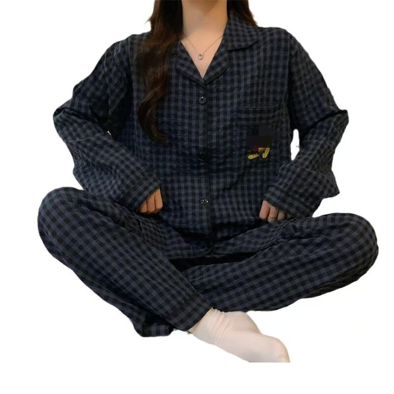 Pavasario ir rudens naujos moteriškos pižamos namų aprangos kostiumas mergaitėms ilgomis rankovėmis Pavasario ir rudens tinklelis, raudonas animacinių filmų languotas namų drabužių rinkinys