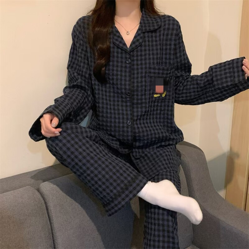 Pavasario ir rudens naujos moteriškos pižamos namų aprangos kostiumas mergaitėms ilgomis rankovėmis Pavasario ir rudens tinklelis, raudonas animacinių filmų languotas namų drabužių rinkinys